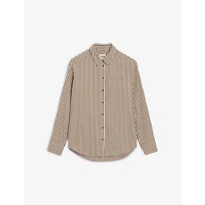 Shop Claudie Pierlot Womens Bruns Striped-pattern Curved-hem Cotton Shirt