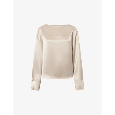 Shop Lovechild Vyra Relaxed-fit Satin Blouse In Champagne