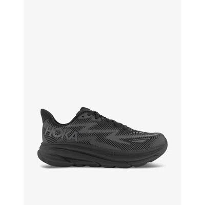 Shop Hoka Clifton 9 Breathable Polyester-blend Low-top Trainers In Black Black F