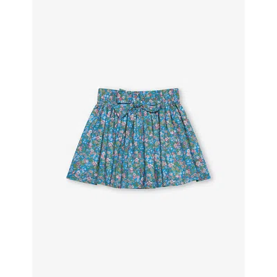 Shop Trotters Hedgerow Floral-print Cotton Skirt 2-11 Years In Blue Hedgerow