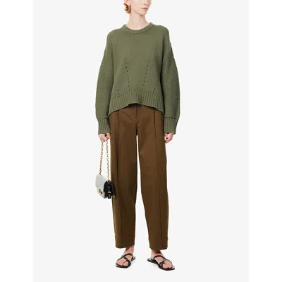 Shop Me And Em Women's Light Khaki Curved-hem Knitted Cotton Jumper