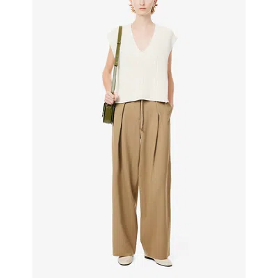 Shop Me And Em Women's Taupe Pleated Tarped-leg Mid-rise Wool Trousers