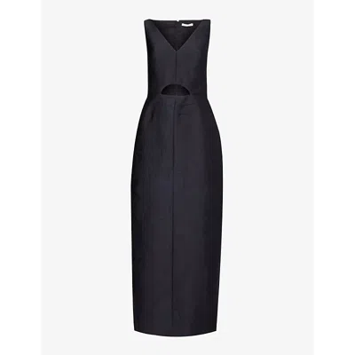 Shop Emilia Wickstead Womens Black Ilyse V-neck Silk-blend Woven Maxi Dress