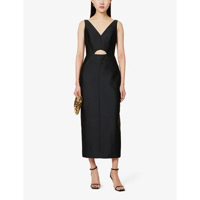 Shop Emilia Wickstead Ilyse V-neck Silk-blend Woven Maxi Dress In Black