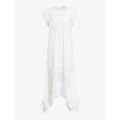 Shop Allsaints Women's Off White Gianna Embroidered Cotton Maxi Dress