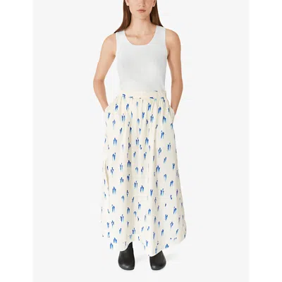 Shop Lovechild Vera Drop-print Cotton Maxi Skirt In Blue Drops