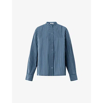 Shop Nue Notes Florian Stripe Cotton Shirt In True Navy