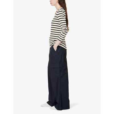 Shop Me And Em Women's Vy Patch-pocket Wide-leg Low-rise Cotton Trousers In Navy