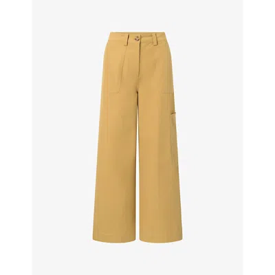 Shop Nue Notes Joe Wide-leg Mid-waist Cotton-blend Trousers In Antelope