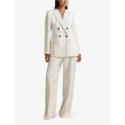 Shop Reiss Lori Double-breasted Woven-blend Blazer In White