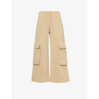 Shop Me And Em Women's Stone Patch-pocket Wide-leg Mid-rise Cotton Trousers