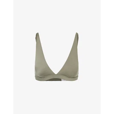 Shop Lululemon Women's Army Green Seriously Soft Plunge-neck Stretch-woven Triangle Bra