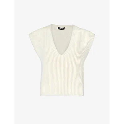 Shop Me And Em Women's Ecru/soft White V-neck Rib-knit Cotton Jumper