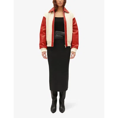 Shop Claudie Pierlot Women's Divers Contrast-sleeve Ribbed Leather And Knitted Jacket