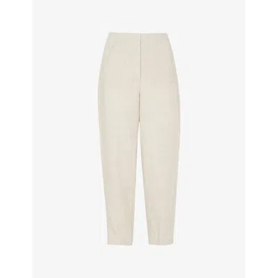 Whistles Womens Brown Patch-pocket Barrel-leg Mid-rise Linen Trousers In Brown