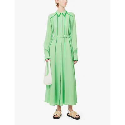 Shop Me And Em Women's Hot Mint/spring Gree Contrast-trim Silk Maxi Dress