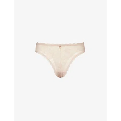 Shop Aubade Rosessence Mid-rise Stretch-lace Tanga Briefs In Nude D Ete