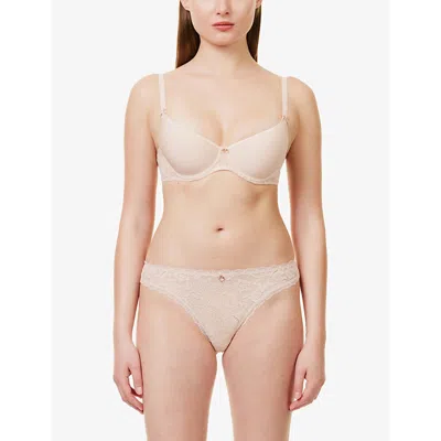 Shop Aubade Rosessence Mid-rise Stretch-lace Tanga Briefs In Nude D Ete