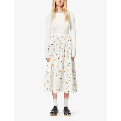 Shop Nue Notes Women's Yellow Cream Bowie Floral-print Cotton Midi Skirt