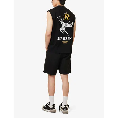 Shop Represent Men's Jet Black Icarus Graphic-print Cotton-jersey Tank Top