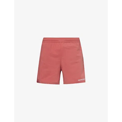 Shop Represent Brand-embroidered Regular-fit Cotton-blend Shorts In Sunrise