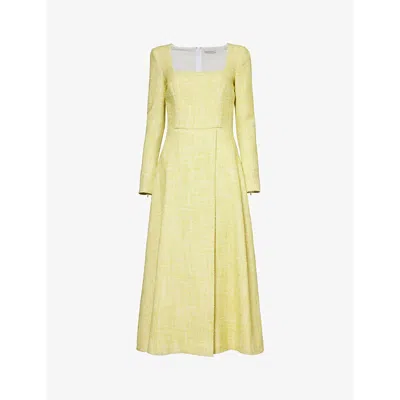 Shop Emilia Wickstead Womens Apple Green Fara Tweed-texture Cotton-blend Maxi Dress
