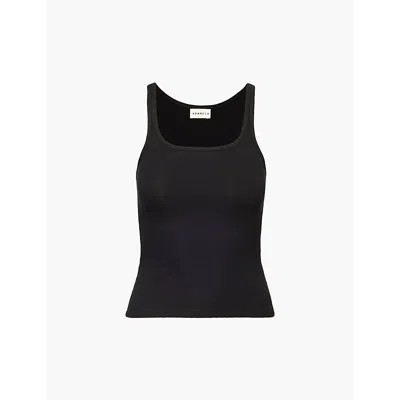 Shop Adanola Scoop-neck Ribbed Stretch-woven Top In Black