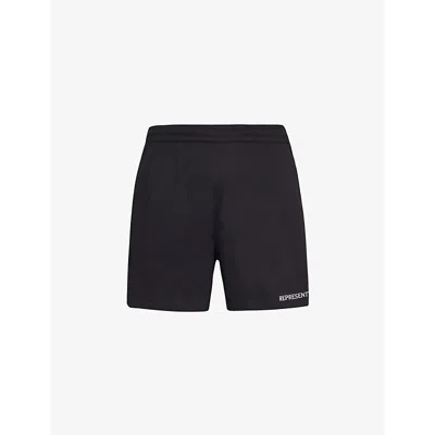 Shop Represent Men's Black Brand-embroidered Regular-fit Stretch Cotton-blend Shorts