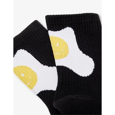 Shop Flan Men's Black Egg-pattern Knitted Cotton Mid-calf Socks