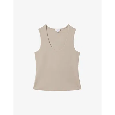 Shop Reiss Women's Neutral Courtney Scoop-neck Stretch Cotton-blend Vest Top