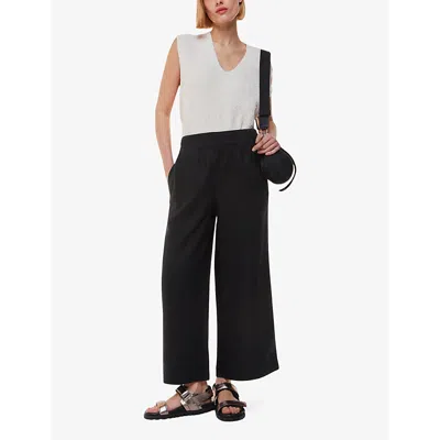 Shop Whistles Women's Black Patch-pocket Wide-leg Mid-rise Linen Trousers