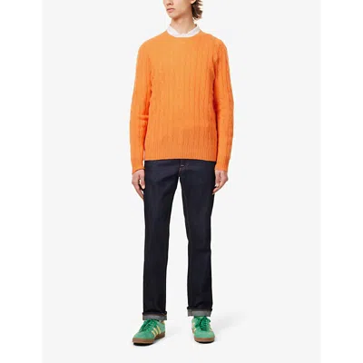 Shop Polo Ralph Lauren Men's Light Flare Orange Cable-knit Crewneck Cashmere Jumper