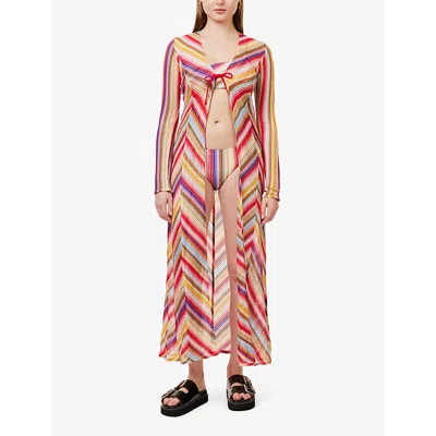 Shop Missoni Women's Multicolor Red Stripes Striped V-neck Knitted Cover-up