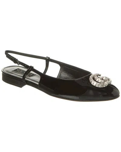 Shop Gucci Double G Patent Slingback Ballerina Flat In Black