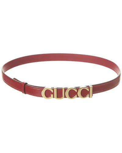 Shop Gucci Buckle Thin Leather Belt In Red