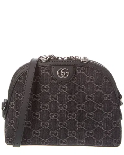 Shop Gucci Ophidia Small Gg Denim & Leather Shoulder Bag In Black