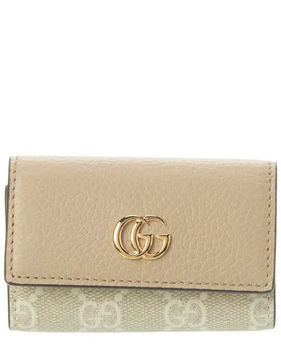 Shop Gucci Gg Marmont Gg Supreme Canvas & Leather Keycase In Beige