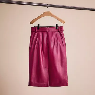 Shop Coach Restored Belted Leather Skirt In Tweed Berry