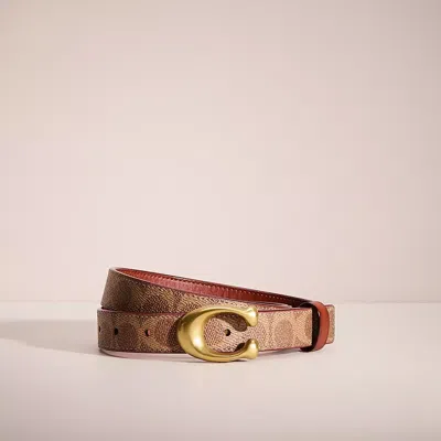 Shop Coach Restored Sculpted C Buckle Cut To Size Reversible Belt, 25mm In Brass/tan/rust