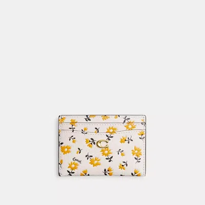 Shop Coach Essential Card Case With Floral Print In Brass/chalk Multi