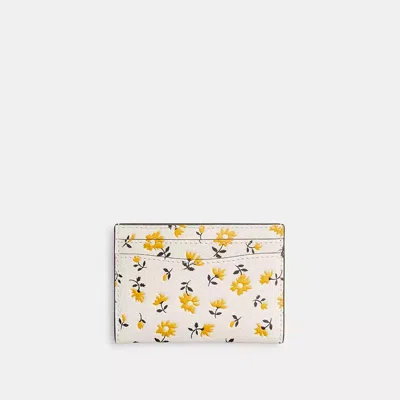 Shop Coach Essential Card Case With Floral Print In Brass/chalk Multi