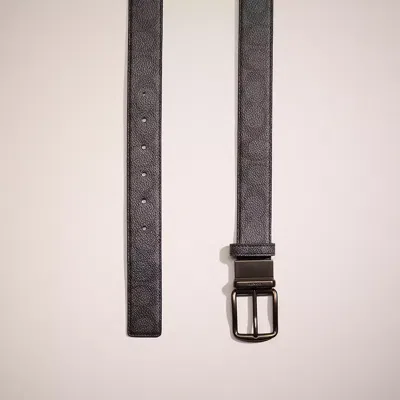 Shop Coach Restored Harness Buckle Cut To Size Reversible Belt, 38mm In Charcoal/black