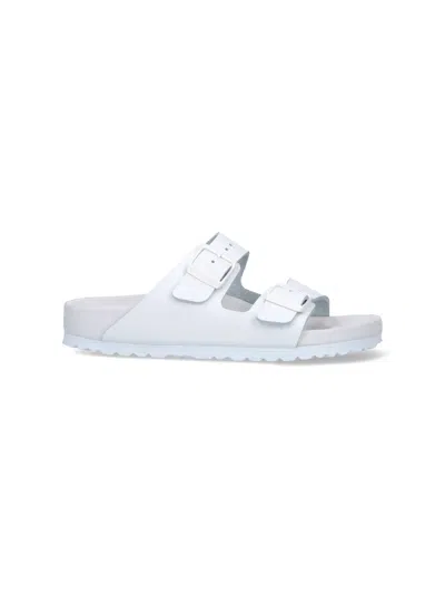 Birkenstock Arizona Exquisite Leather Dual-buckle Slide Sandals In White