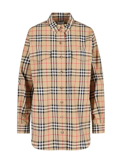 Shop Burberry 'check' Shirt In Beige
