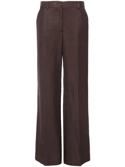Shop P.a.r.o.s.h Linen Blend Trousers In Brown