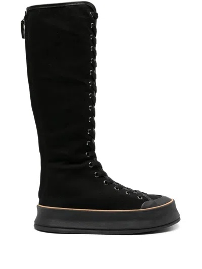 Shop Max Mara Canvas Lace-up Boots In Black  