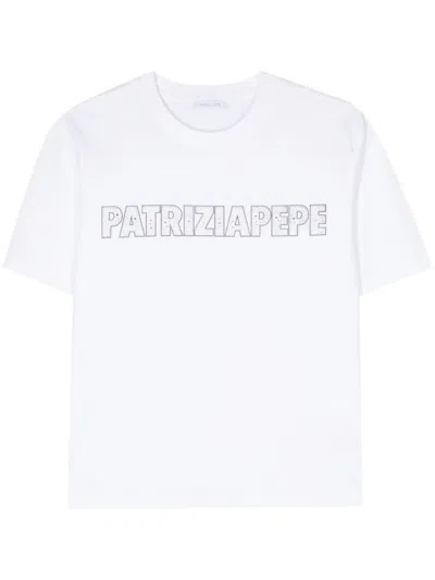 Shop Patrizia Pepe Strass Logo T-shirt In White