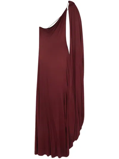 Shop Stella Mccartney One-shoulder Cape Maxi Dress In Brown
