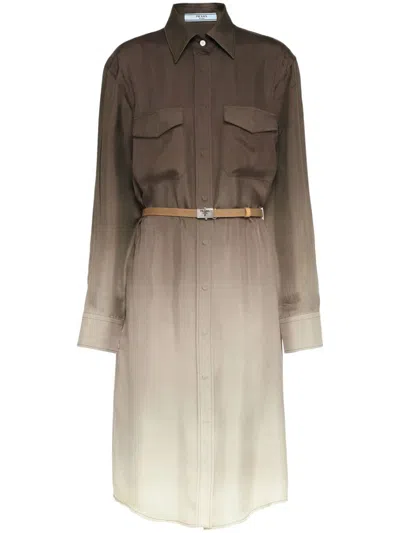 Shop Prada Long Sleeved Dress In Brown