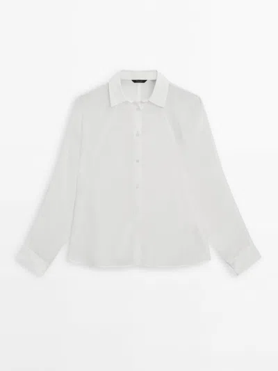 Shop Massimo Dutti Fringed Ramie Blend Shirt In Cream